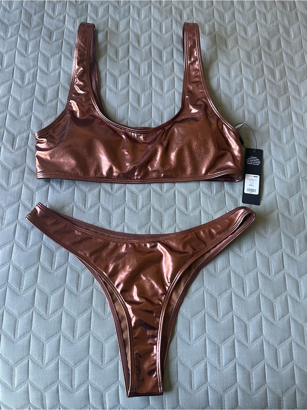 Fashion Nova Metallic Copper Brown Bikini Set